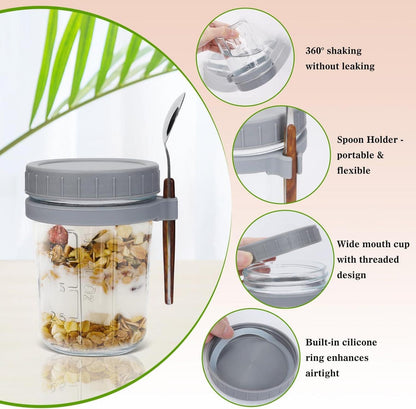 4er Set Glas Müslibecher to go - Mit Löffel und Deckel - 350ml Einmachgläser