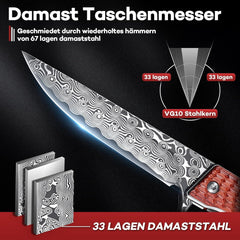 Damast Klappmesser Scharf Einhandmesser für Camping Angeln