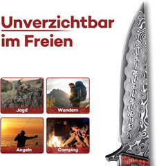 Damast Taschenmesser mit Holzgriff und Lederscheide - Geschenkbox