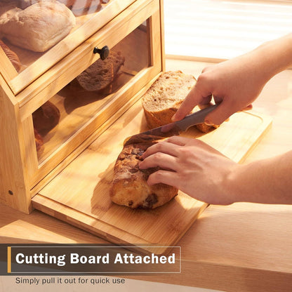 Brotkasten Bambus Schneidebrett Aufbewahrung Küche 39x26x32,5 cm Natur