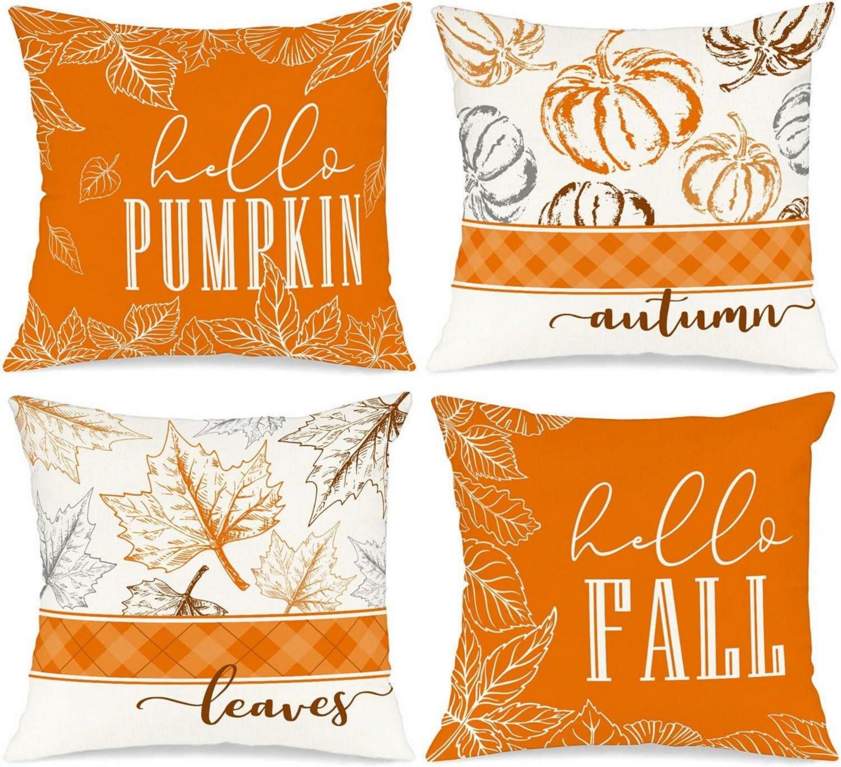 4er Set Herbst Kissenbezug 50x50 cm Thanksgiving Halloween Dekoration