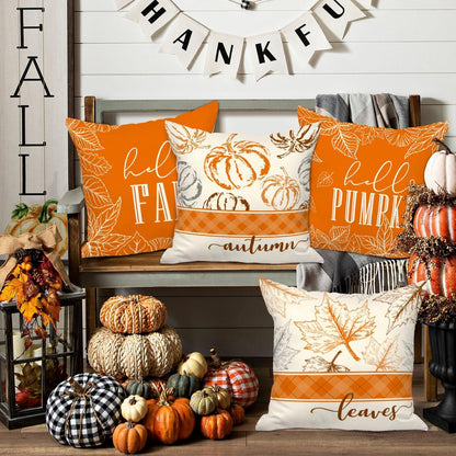 4er Set Herbst Kissenbezug 50x50 cm Thanksgiving Halloween Dekoration
