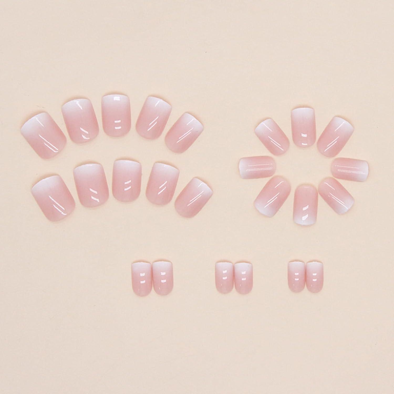 24er Set Künstliche Nägel Eckig Nude Rosa Fingernägel Aufkleben French Acryl Nails