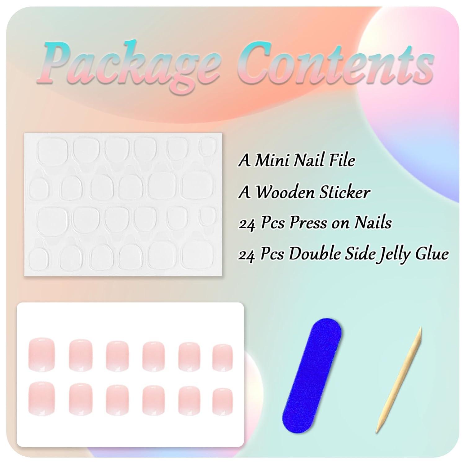 24 Stück Künstliche Nägel French Gradient Ballerina Acryl Nude Rosa