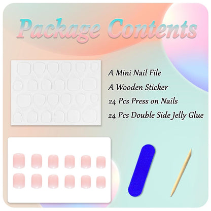 24 Stück Künstliche Nägel French Gradient Ballerina Acryl Nude Rosa