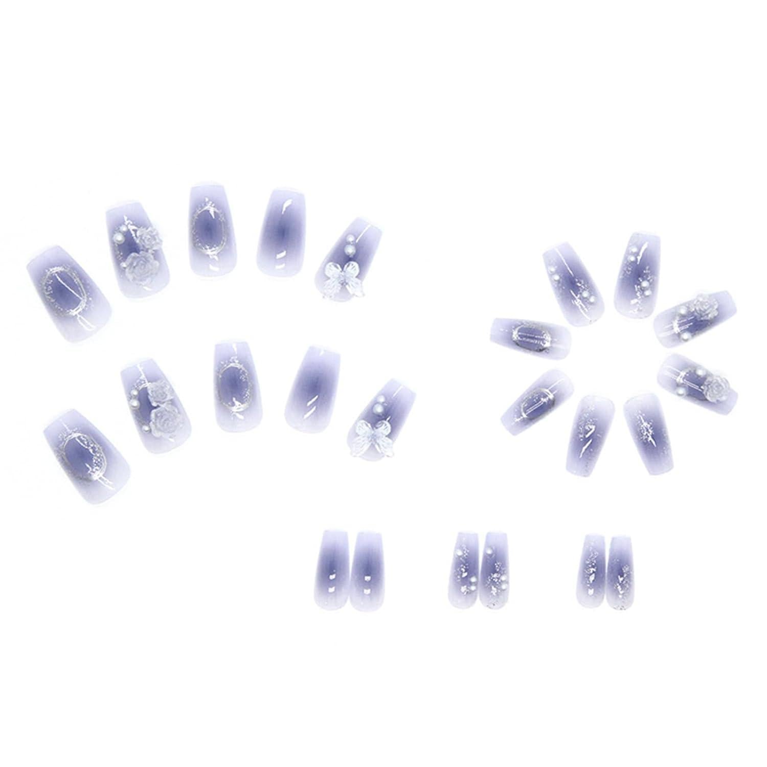 24 Künstliche Nägel French Schmetterling Kamelie Acryl mit Nagelkleber Frauen