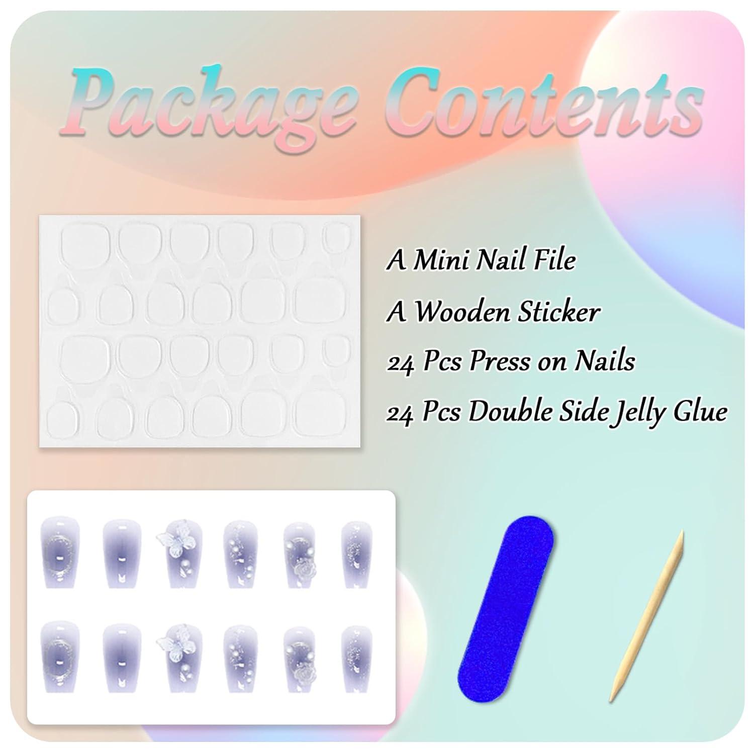 24 Stück Künstliche Nägel French Kamelie Lila Press on Nails