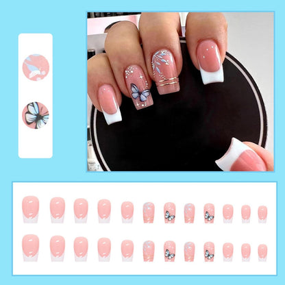 24er Pack Rosa Weiße French Schmetterling Acryl Nägel