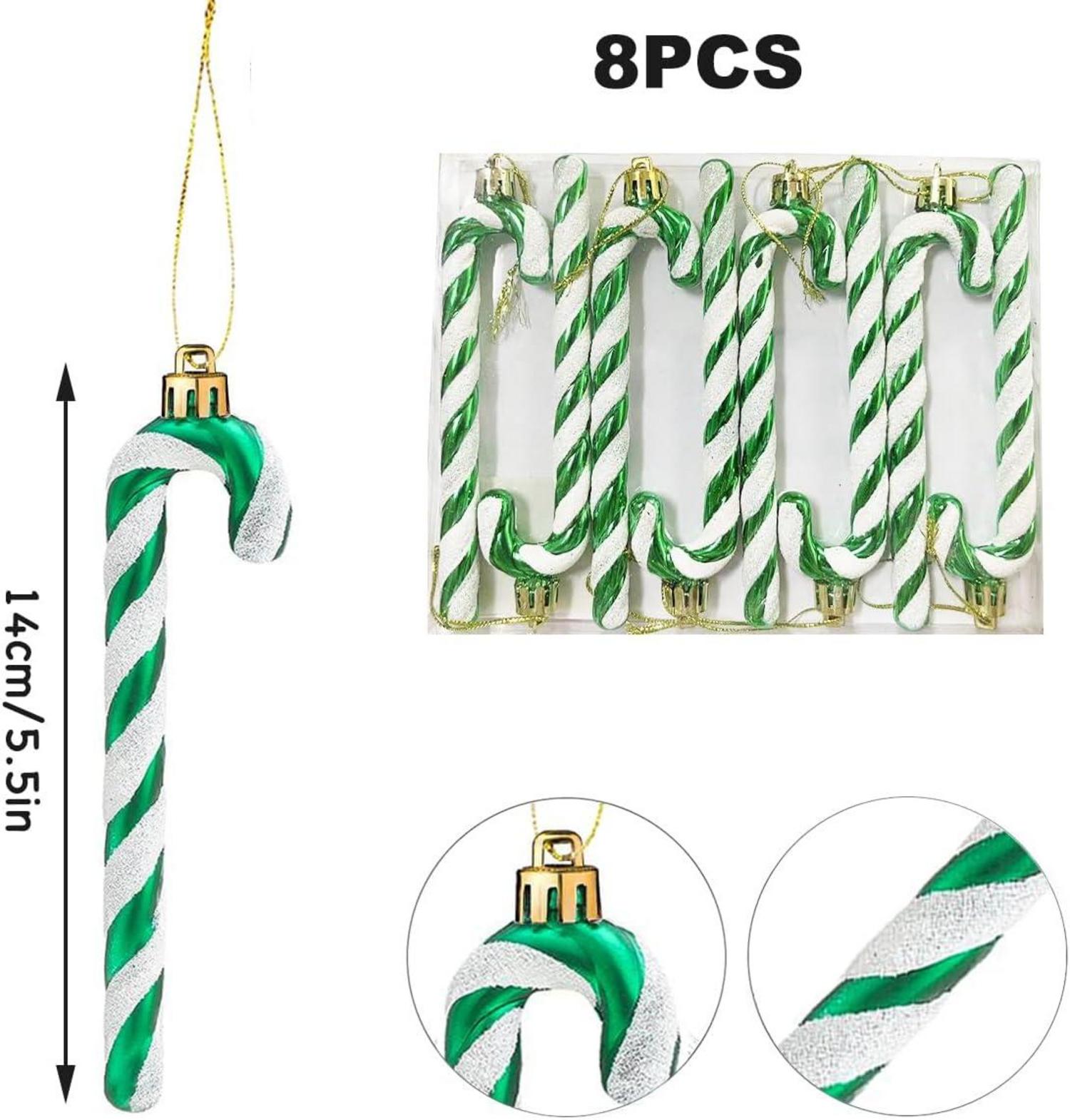 Glitzer Zuckerstangen Weihnachtsbaum Deko 8 Stück Grün 14CM
