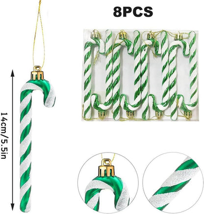 Glitzer Zuckerstangen Weihnachtsbaum Deko 8 Stück Grün 14CM