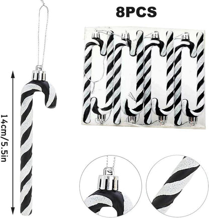 14CM Glitzer Weihnachtsbaum Deko Schwarz Zuckerstangen