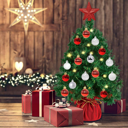 30er Mini Weihnachtskugeln Set Rot Weiß 3cm Aufhänger Christbaumkugeln Mini Weihnachtsbaum Deko