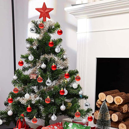 30 Mini Weihnachtskugeln Set Rot Weiß 3CM Aufhänger Christbaum Deko