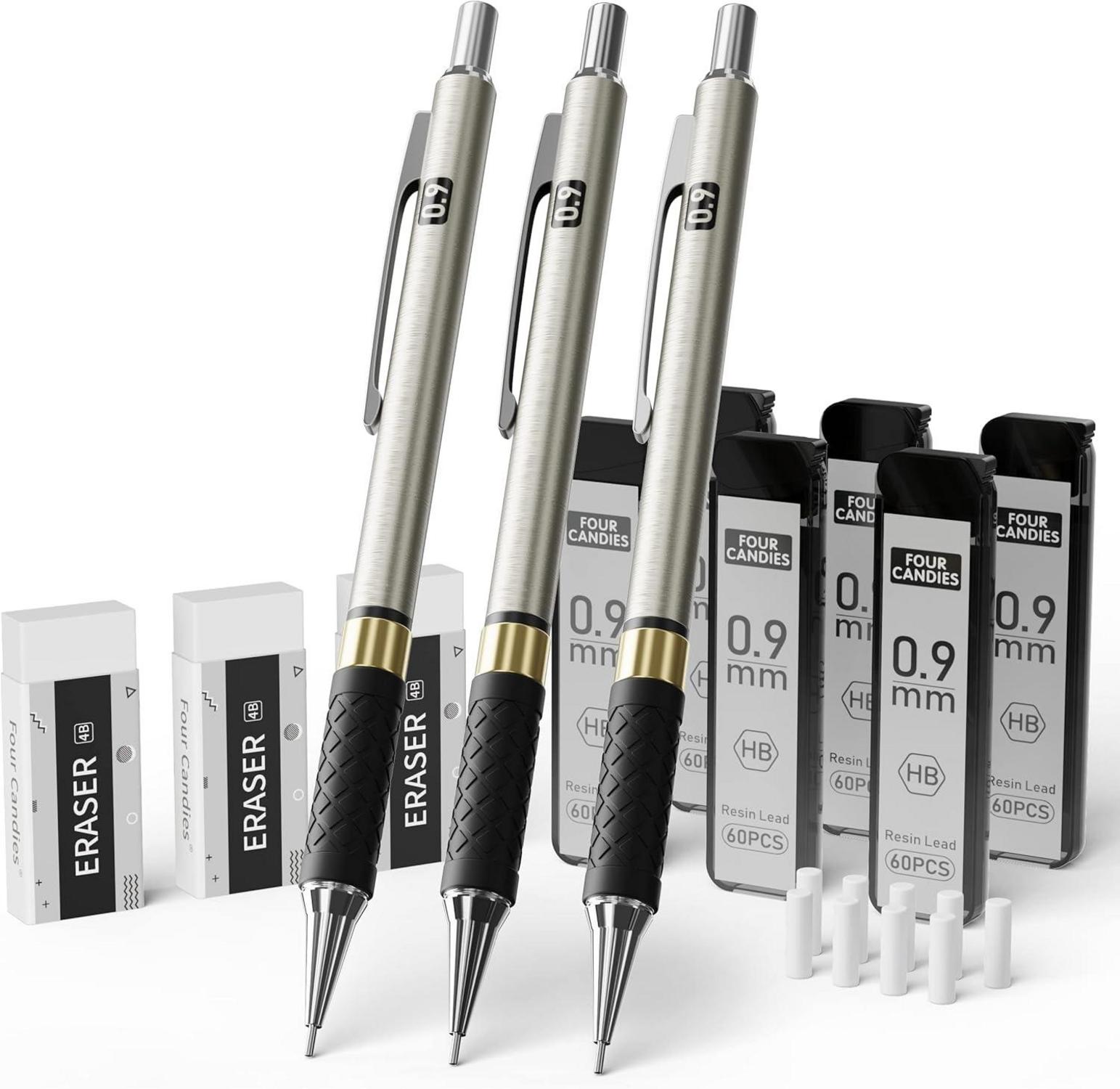 Druckbleistift Set 3 Stück 0,9 mm HB-Minen Radiergummis Etui