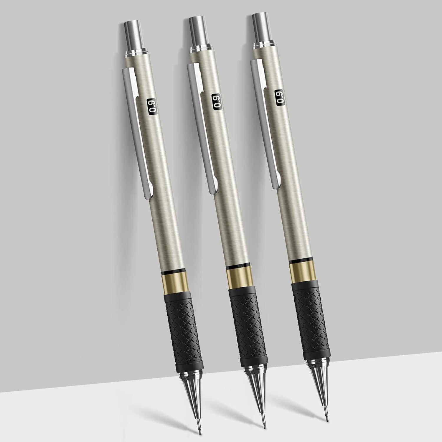 Druckbleistift-Set 3 Stück Metall 0,9mm HB-Minen Radiergummis Etui
