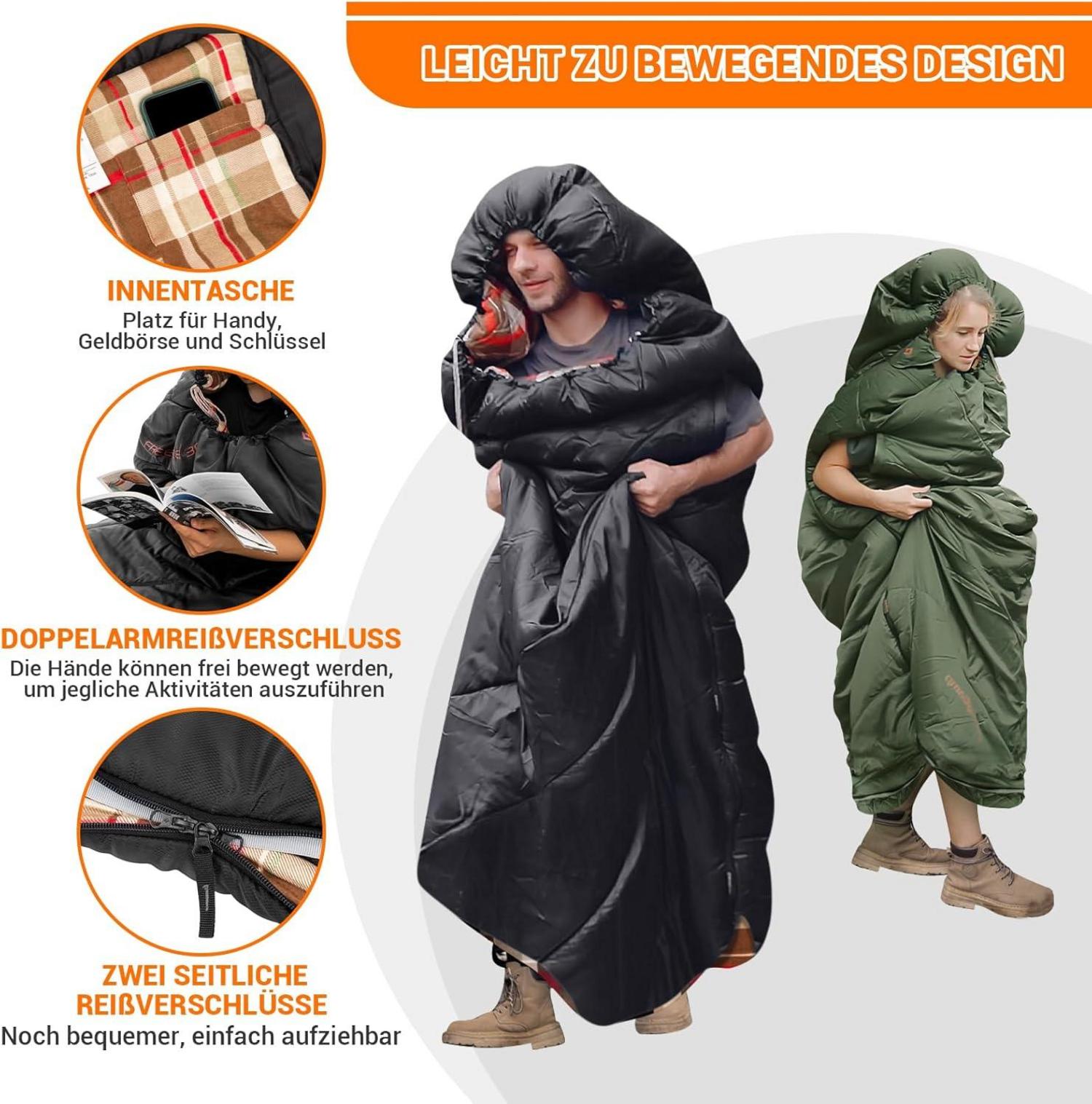 Kingcamp XXL Flanellschlafsack 3-4 Jahreszeiten für Camping, warm und wasserabweisend