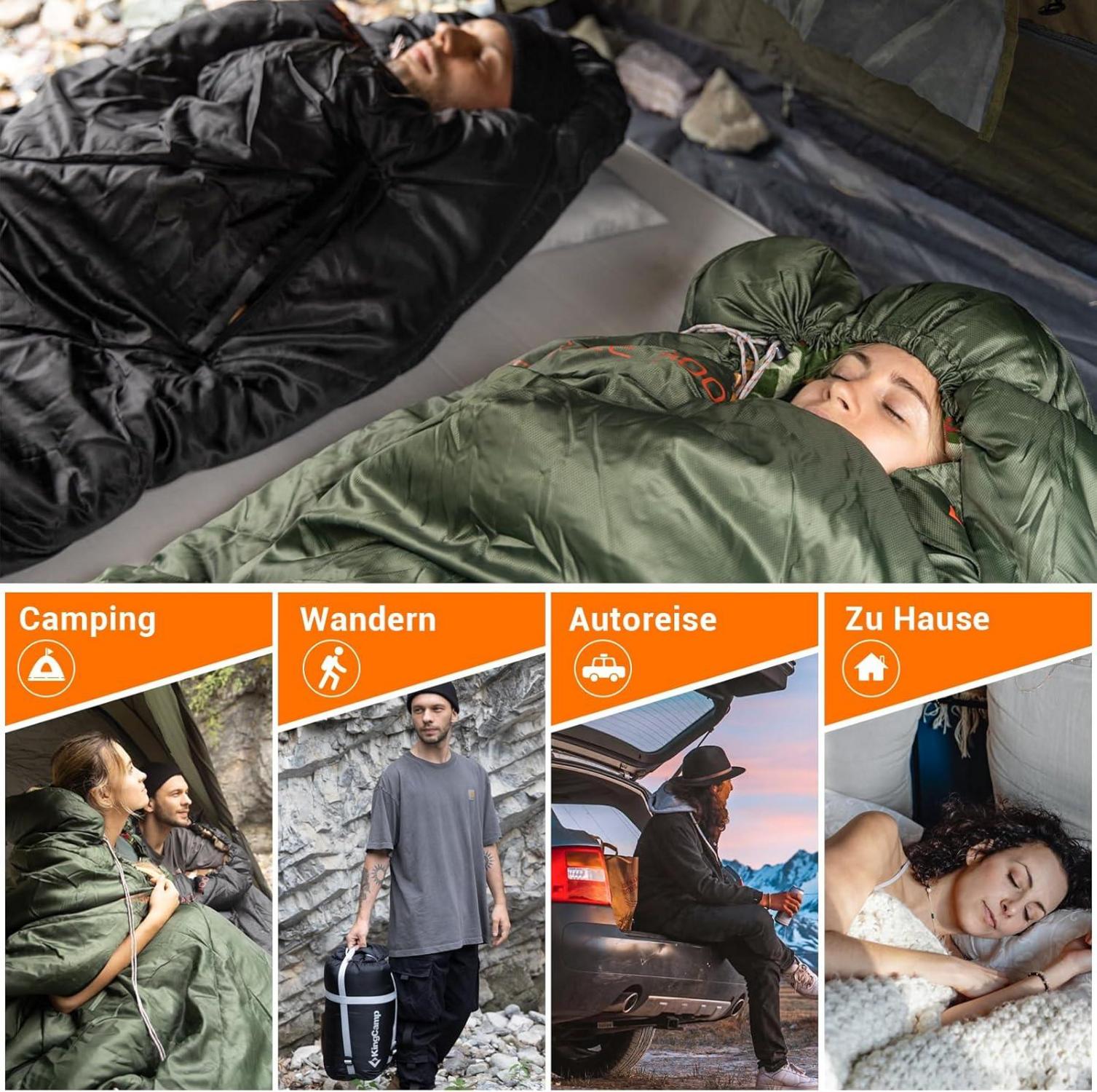 XXL Flanellschlafsack 3-4 Jahreszeiten warm mit Armöffnung für Camping