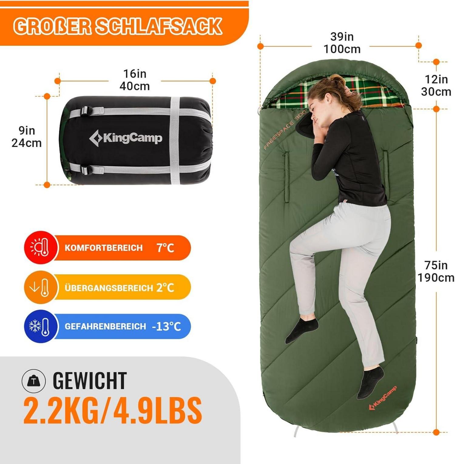 Flanellschlafsack 3-4 Jahreszeiten warm XXL mit Reißverschluss