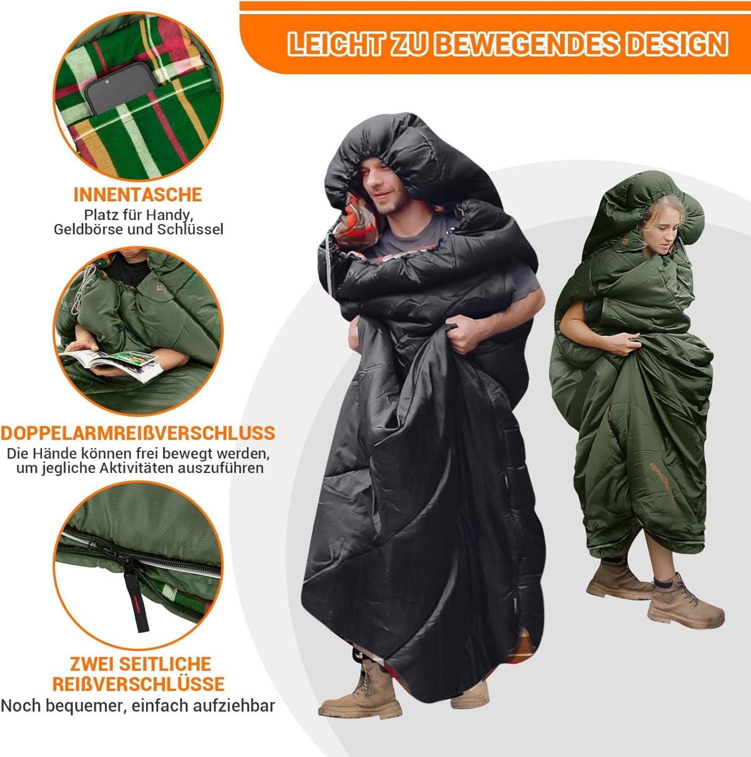 Kingcamp Flanellschlafsack warm XXL für Erwachsene beim Camping, grün