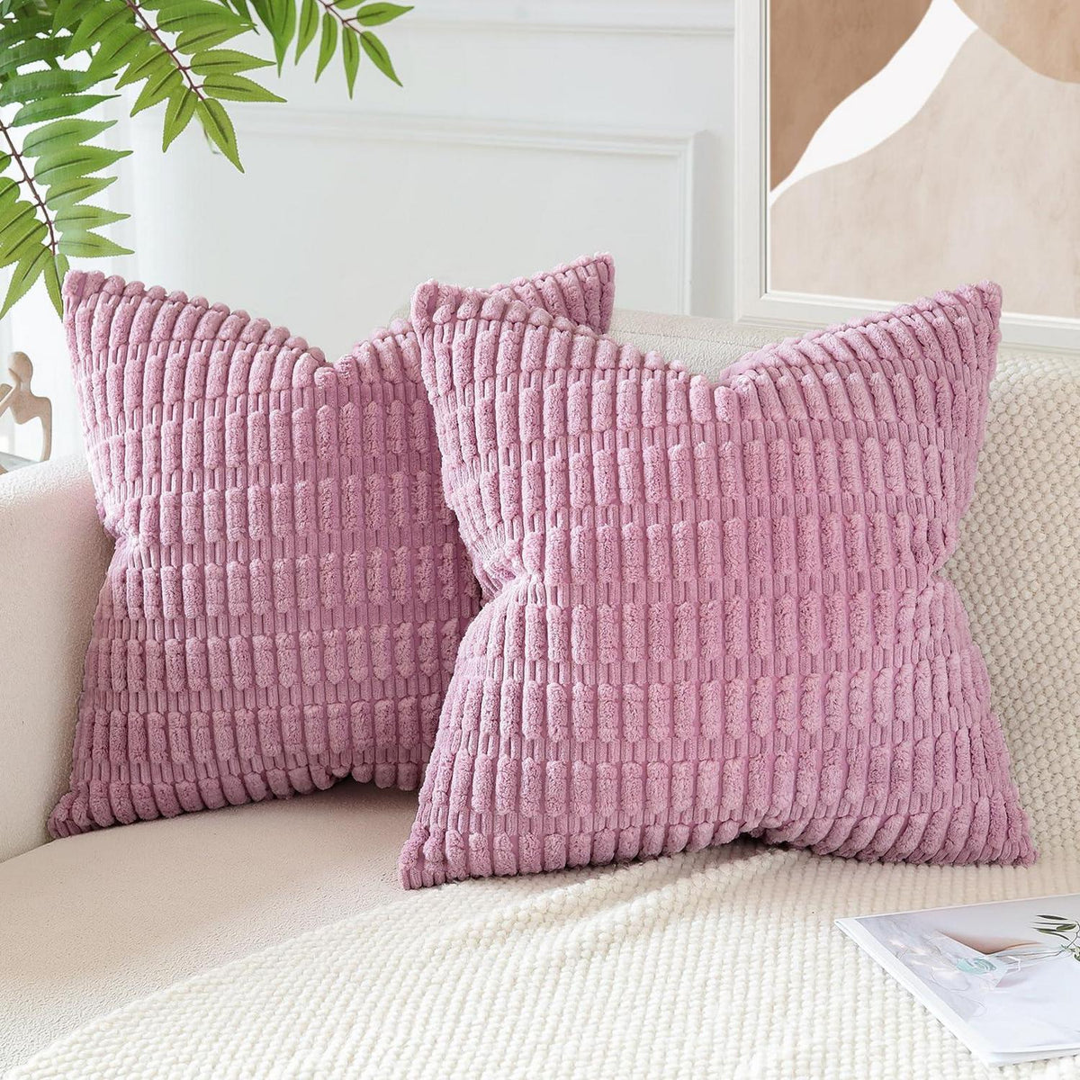 2x Kordsamt Kissenbezug 50x50 cm Rosa Lila Modern