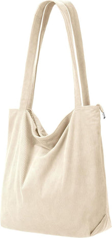Cord Shopper Damen Beige große Handtasche mit Reißverschluss