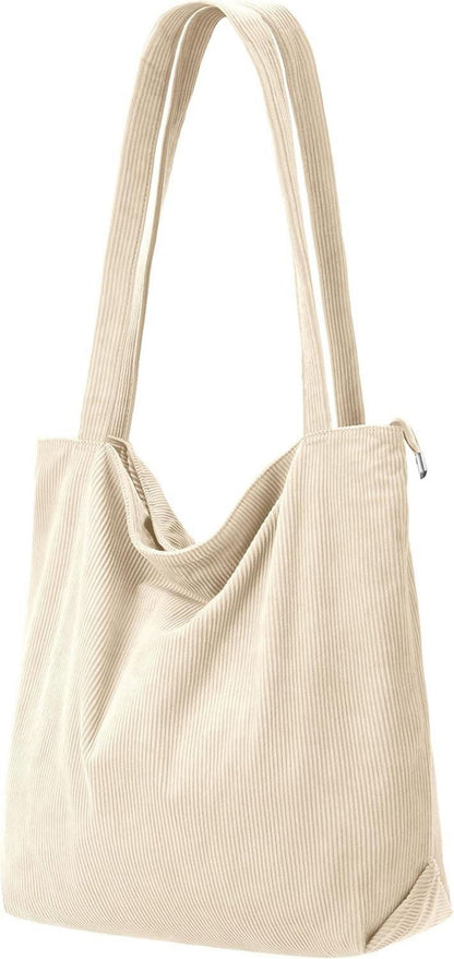 Cord Shopper Damen Beige große Handtasche mit Reißverschluss