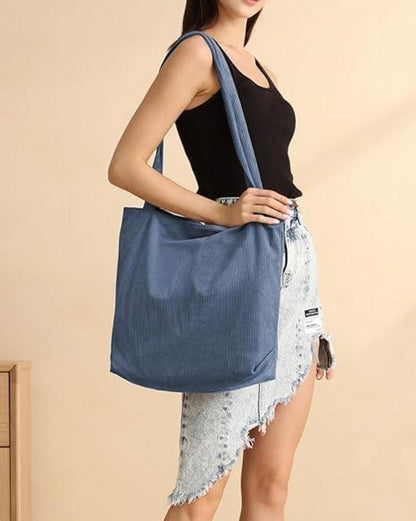Beige Cord Uni Shopper Tasche Damen mit