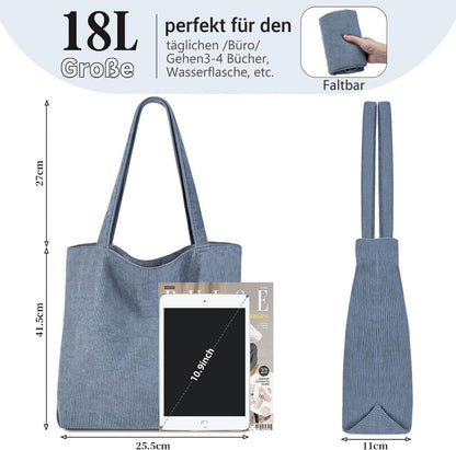 Beige Cord Uni Shopper Damen Handtasche groß Arbeitstasche mit
