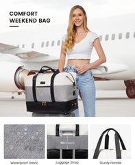 Damen Reisetasche 60L Weekender mit Schuhfach, Handgepäck für Flugzeug