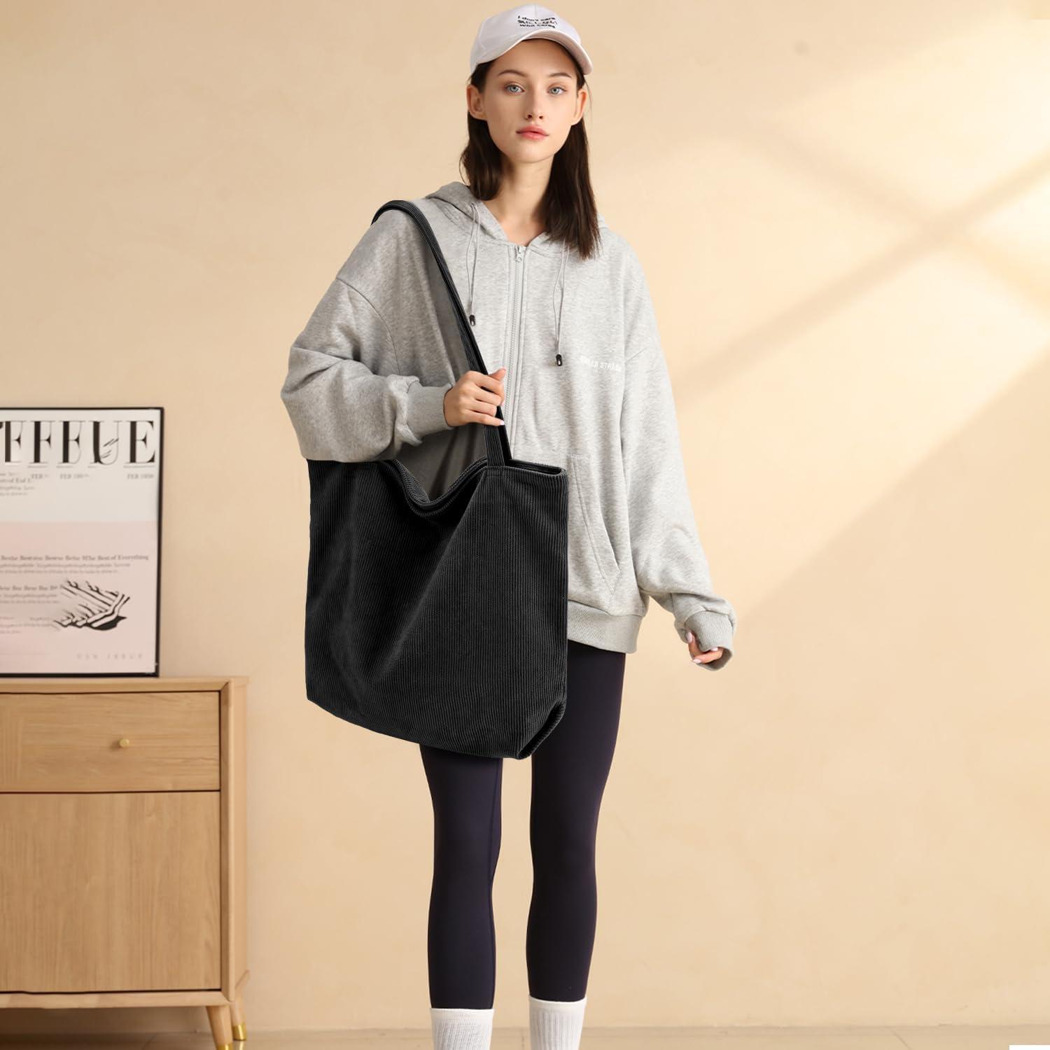 Tote Bag Damen Shopper Cord Umhängetasche Reißverschluss