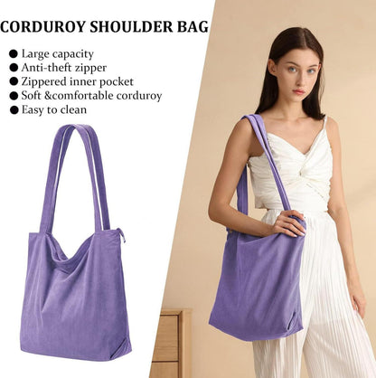 Cord Handtasche Damen Shopper Tote Bag Reißverschluss