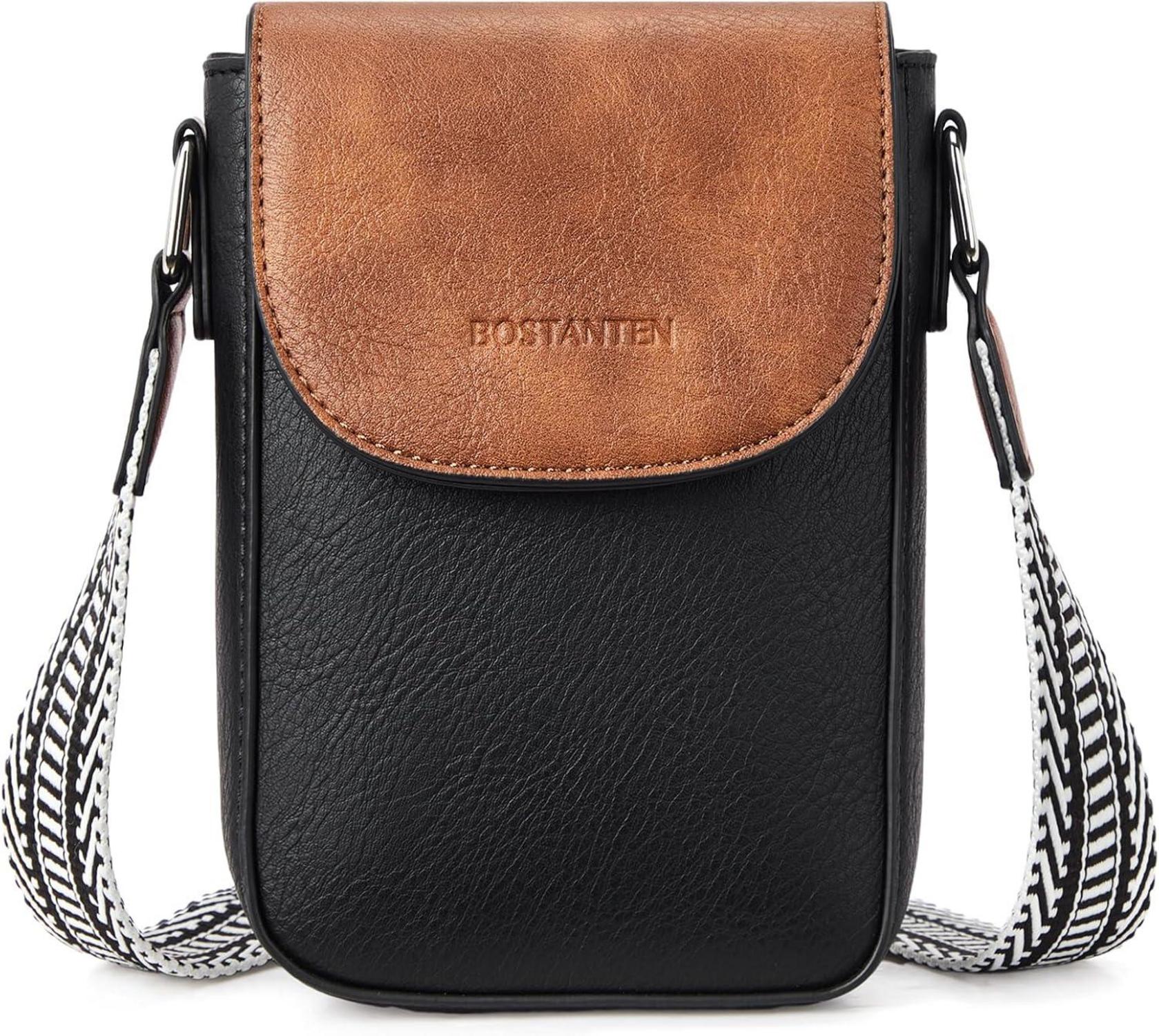 Handytasche Umhängetasche Leder Geldbörse Damen Schwarz Braun