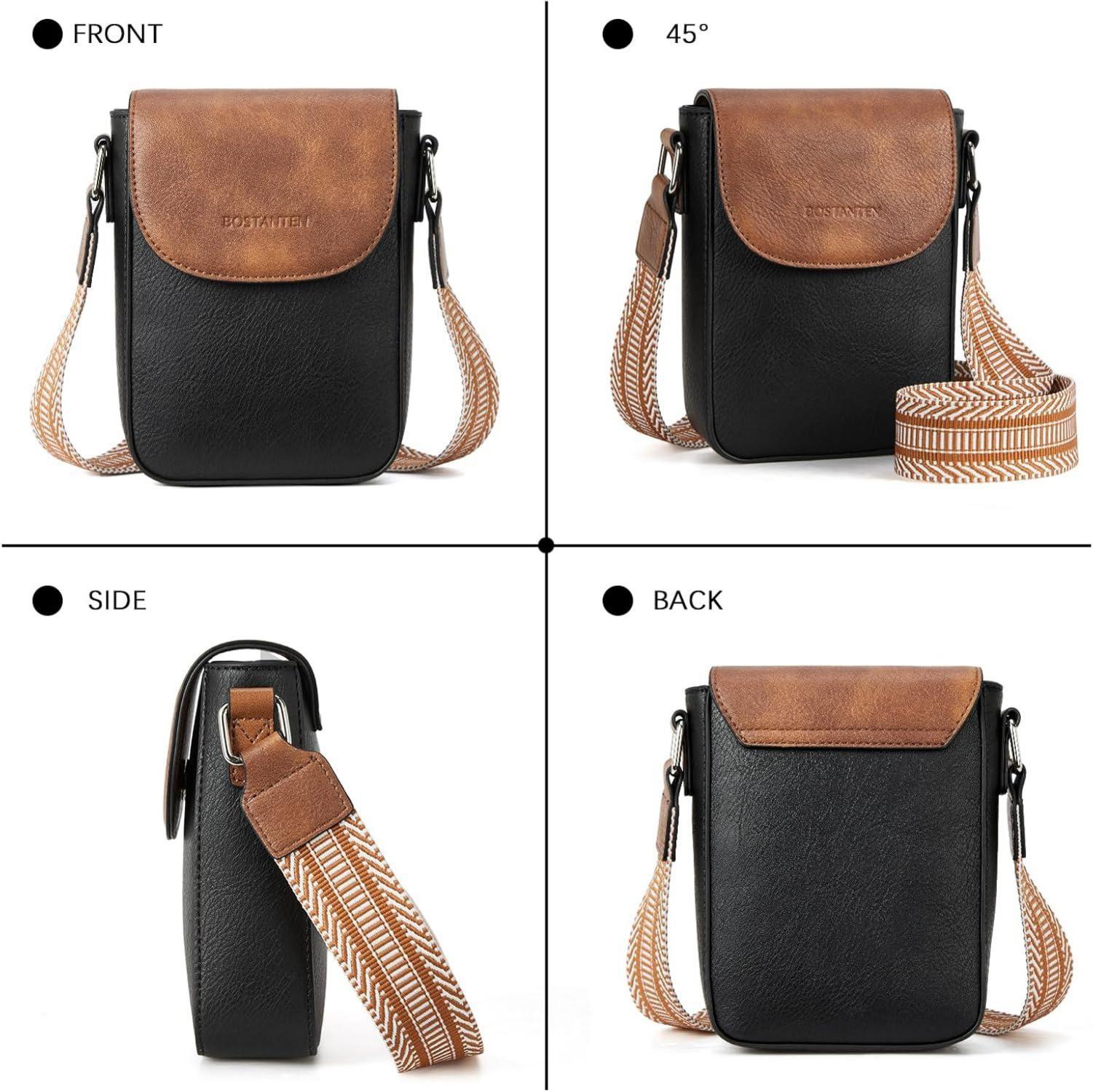 Damen Handy Umhängetasche Leder Schwarz Braun magnetisch