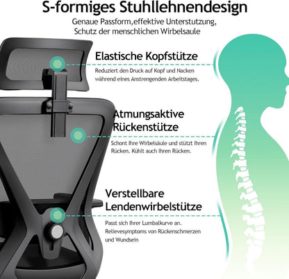 Ergonomischer Bürostuhl mit Kopfstütze und