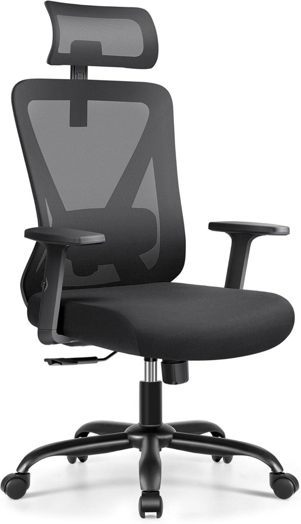 Ergonomischer Bürostuhl mit verstellbarer Kopfstütze und Lendenwirbelstütze, 130° Schaukelfunktion