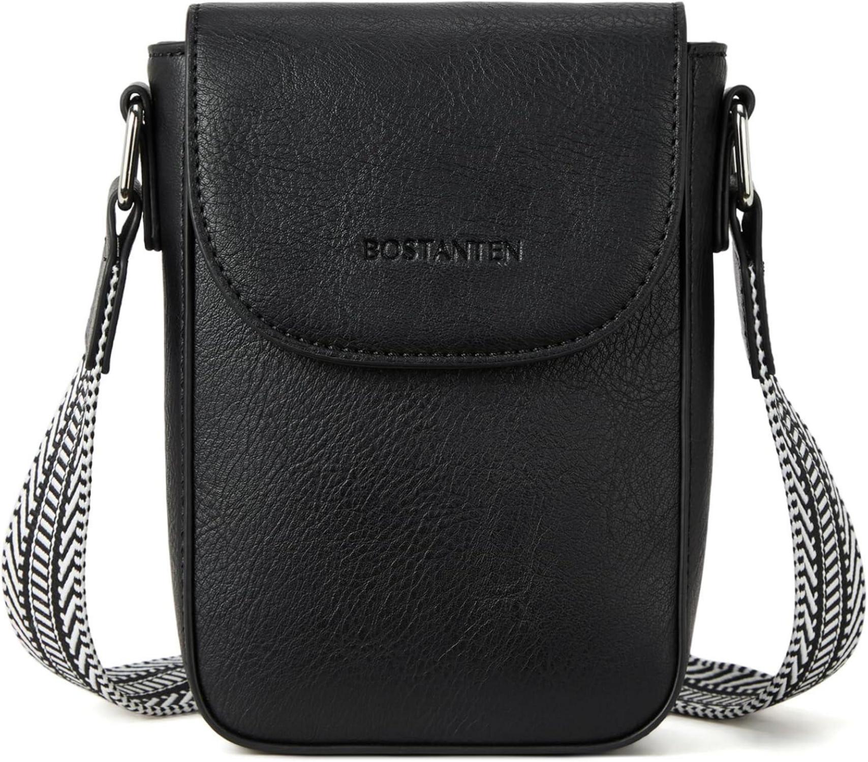Handytasche Damen Umhängetasche Leder Schwarz