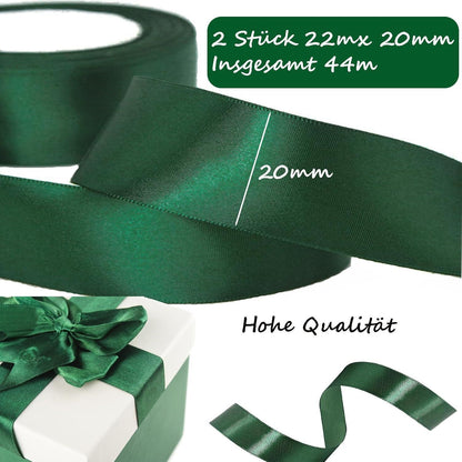 Satinband Grün 44m, 20mm Breit, für Hochzeit, Geburtstag, Deko
