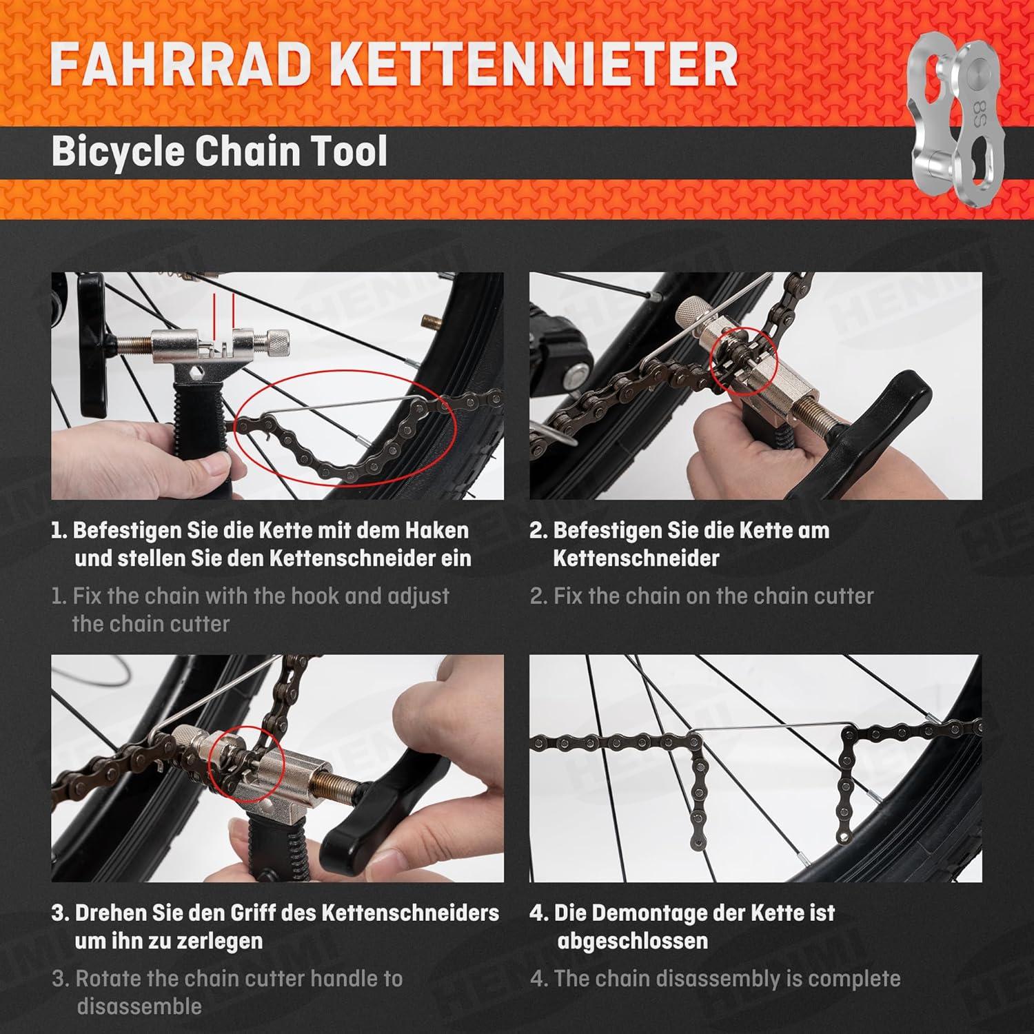 Fahrrad Kettennieter Set 2.0 für 6-12 Gang Werkzeug-Ergonomischer Griff-Ideal für Reparatur