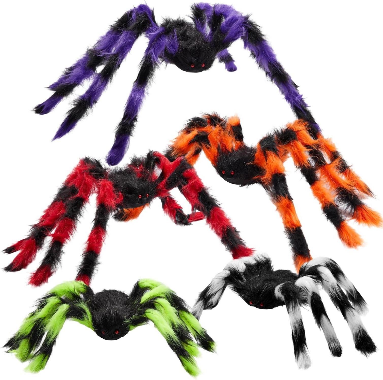 Halloween Spinnen Set 5-teilig gestreift haarig gruselige Dekoration