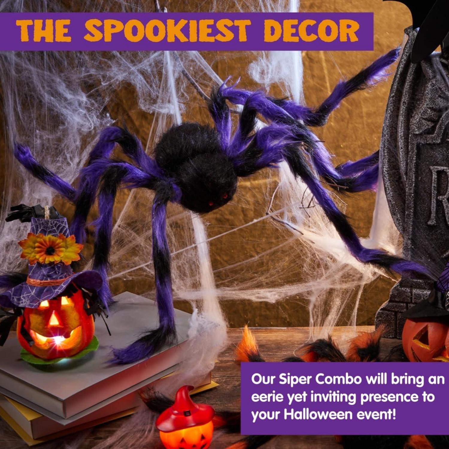 Halloween Spinnen Set 5-teilig gestreift haarig gruselige Dekoration