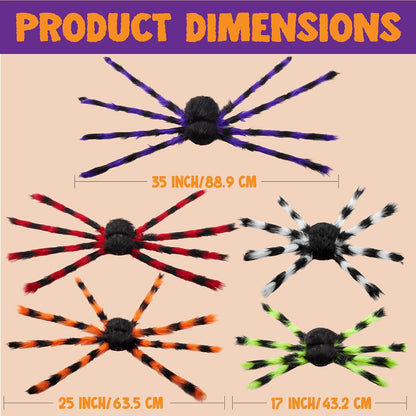 Bunte Halloween Spinnen Set 5 Stück gestreift riesig für Indoor