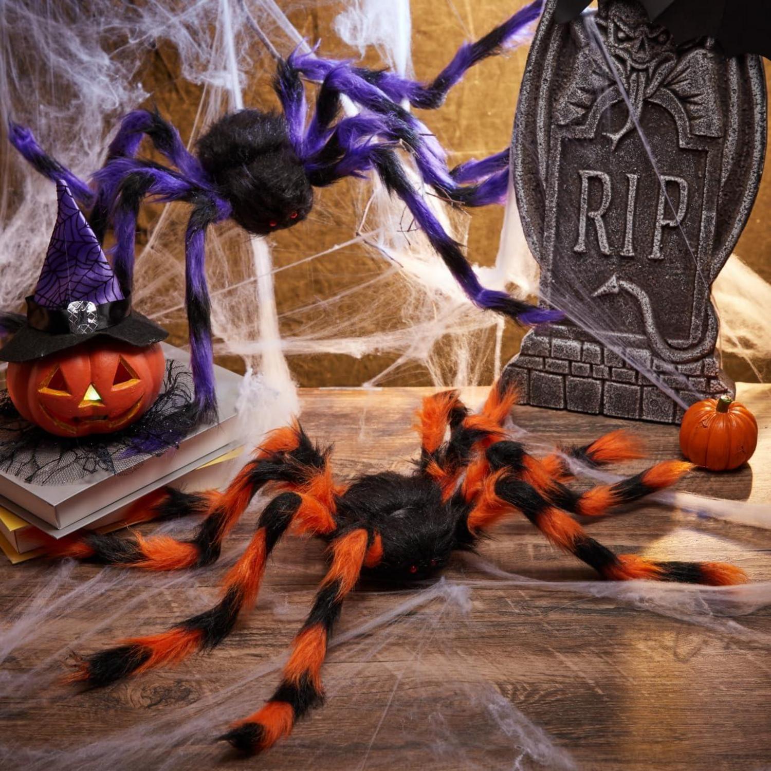 Halloween Spinnen Set 5-teilig bunt gestreift Haarige Spinne Deko