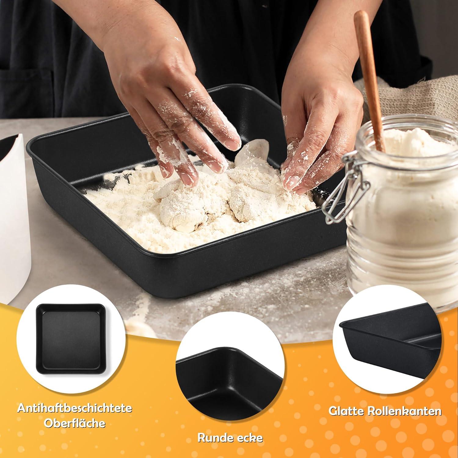 Homikit 2er Set Eckige Auflaufform Edelstahl 20cm Antihaftbeschichtet