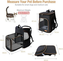Großer Schwarz Katzen Hund Rucksack bis 10kg, Erweiterbar