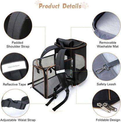 Katzenrucksack Hundetransport Tasche bis 10kg Erweiterbar Schwarz XL