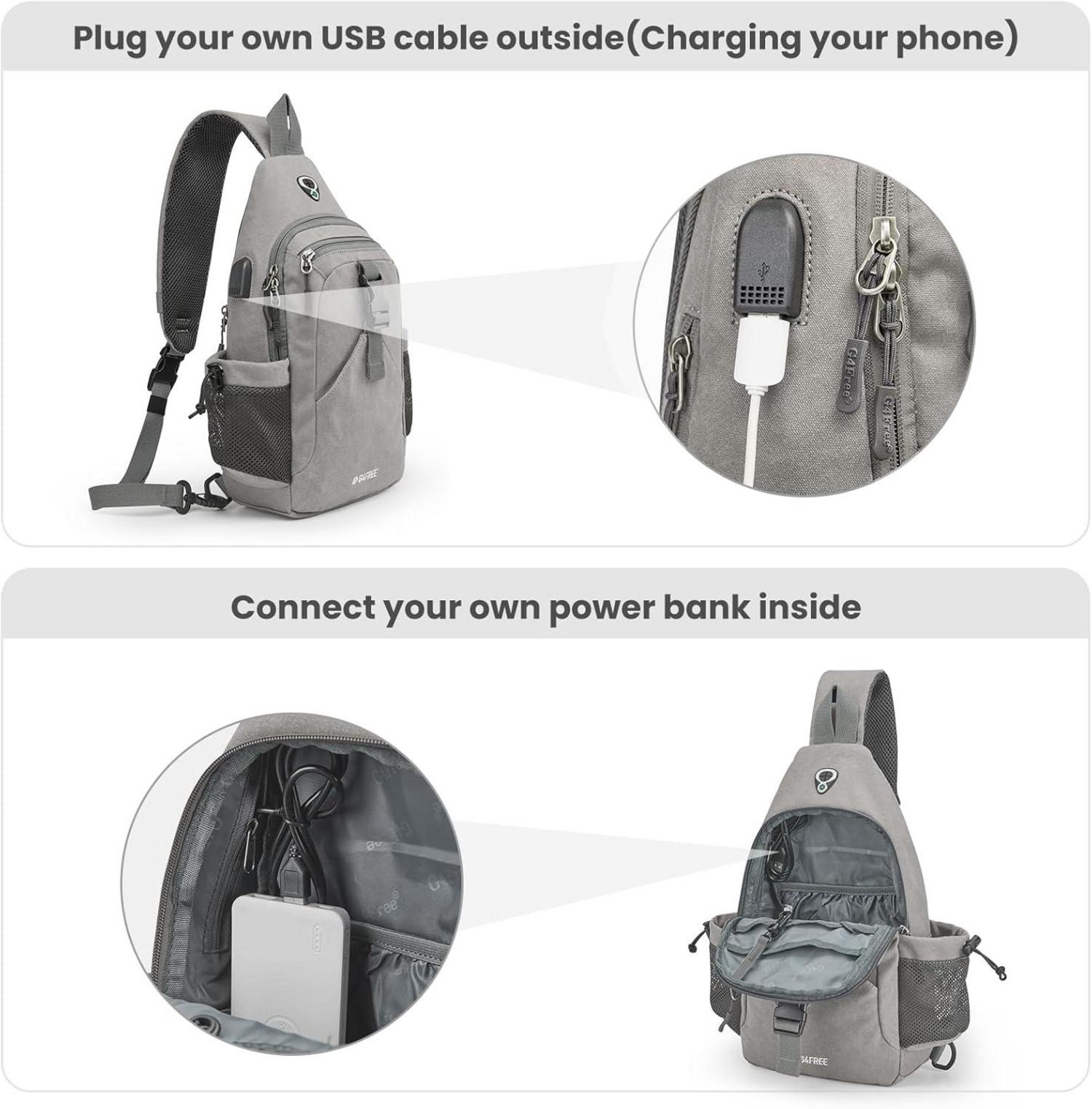 G4Free Canvas Brusttasche Schultertasche Sling Bag Grau