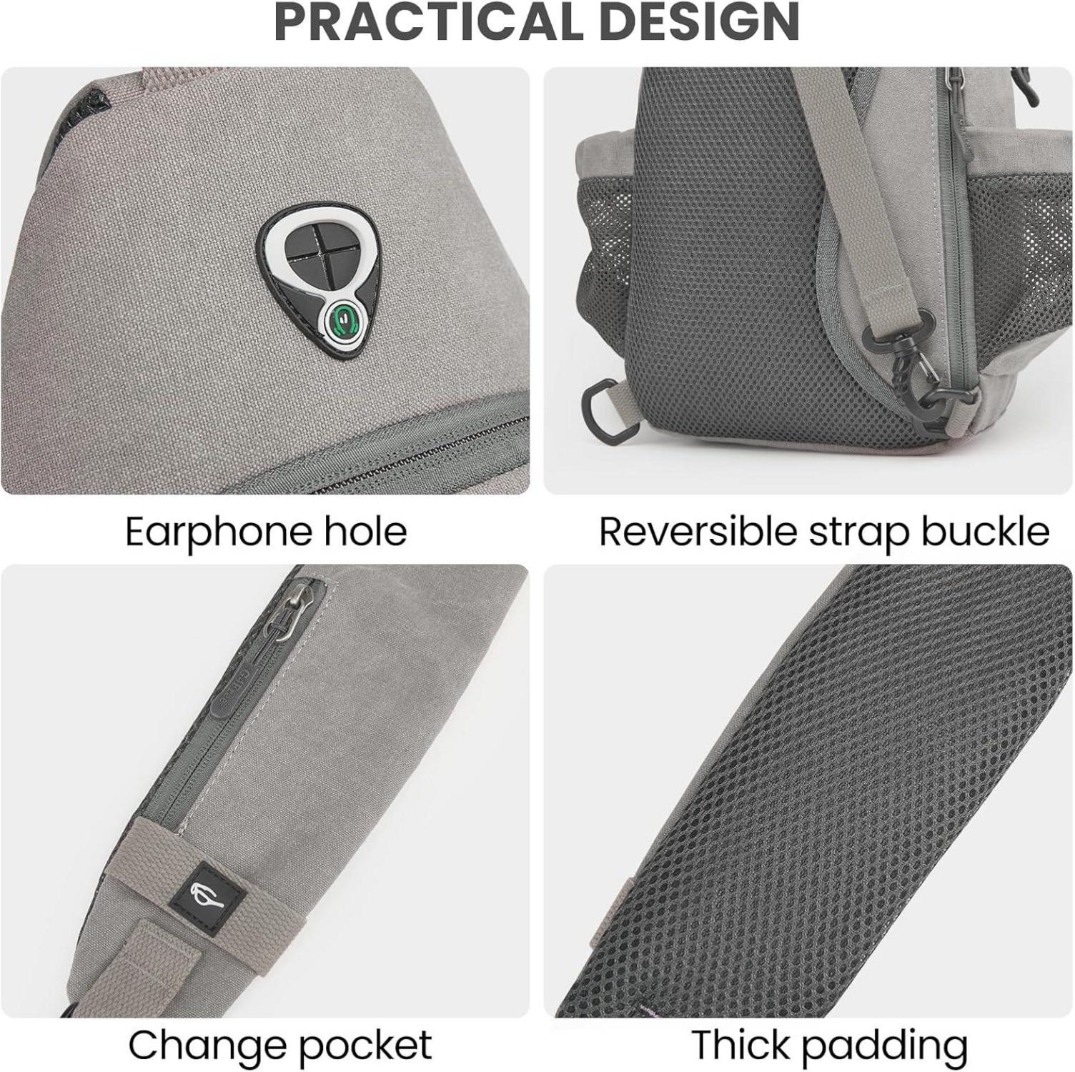 Canvas Brusttasche Schultertasche Sling Bag Herren Damen Wandern Grau