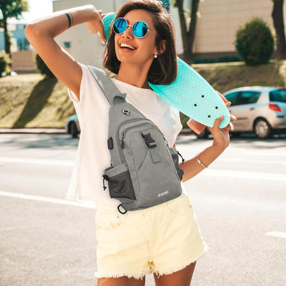 Canvas Brusttasche Schultertasche Sling Bag Herren Damen Grau