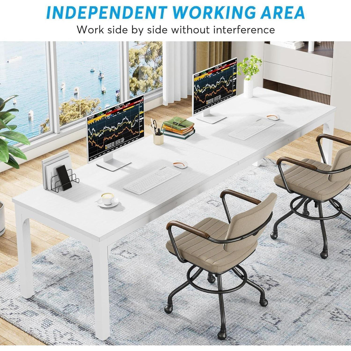 Doppelter Schreibtisch 200x70cm – Weißer Arbeitstisch für Home Office