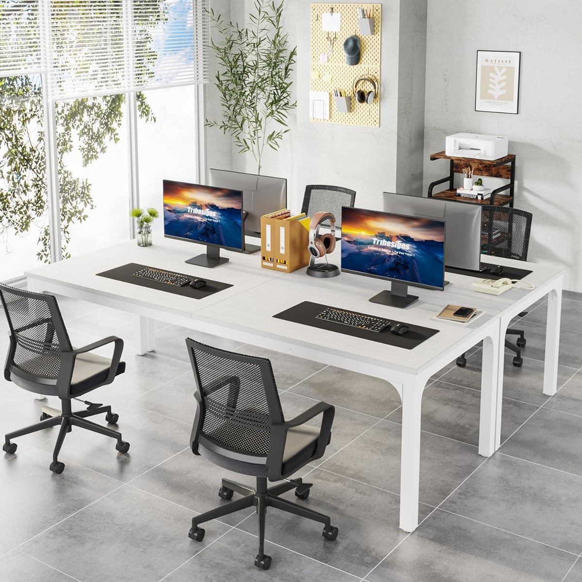 Doppelter Schreibtisch 200x70cm – Weißer Arbeitstisch für Home Office